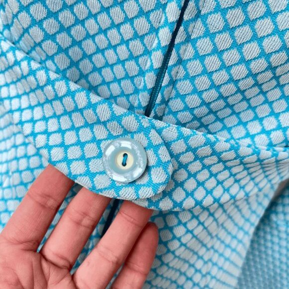 Vintage 60s Blue Textured Mod Mini Dress with Belted Back Detail - Picture 6 of 14